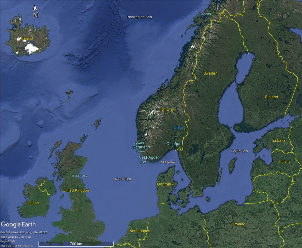 Map of the North Sea and surrounding countries. Source: Google