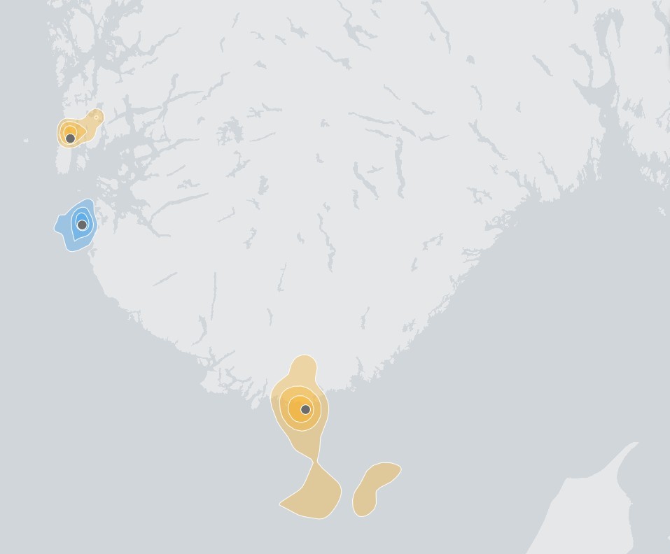 Example of map from SEAPOP's application presenting seabird habitat use. Map © SEAPOP
